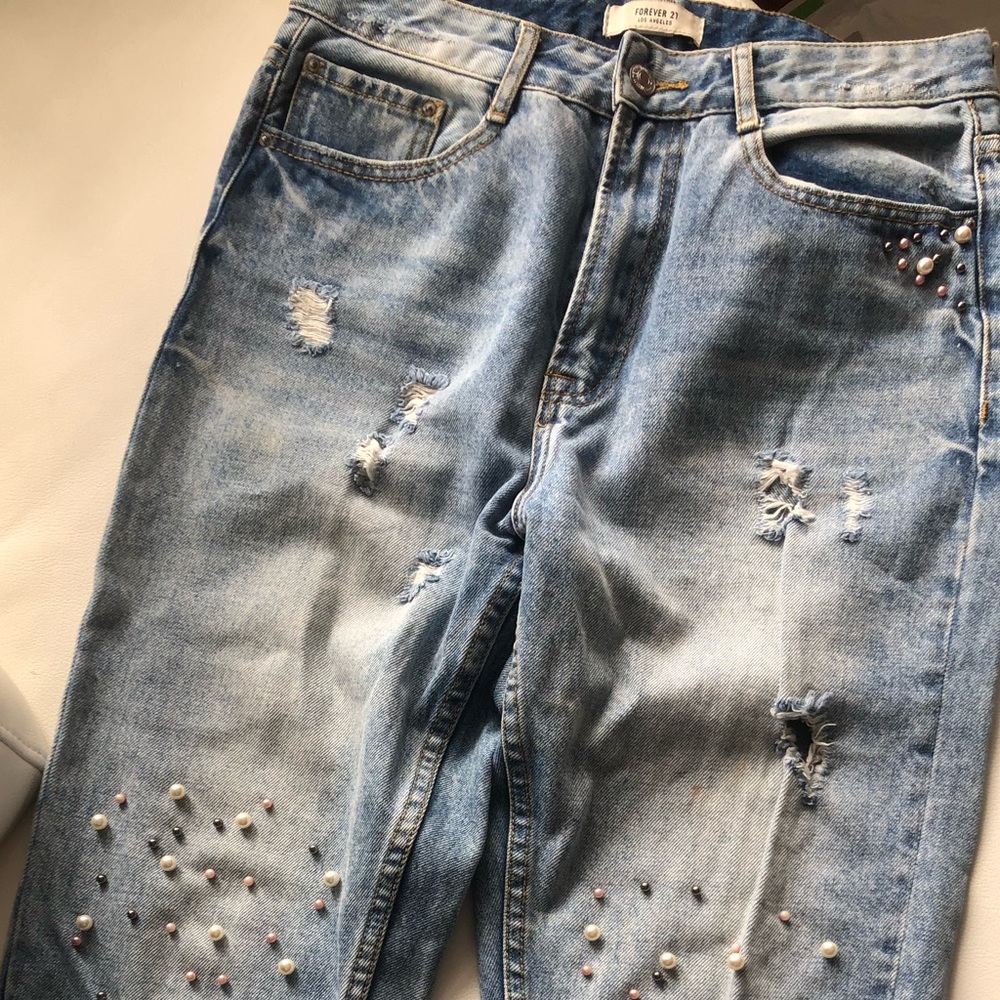 Beaded mom jeans